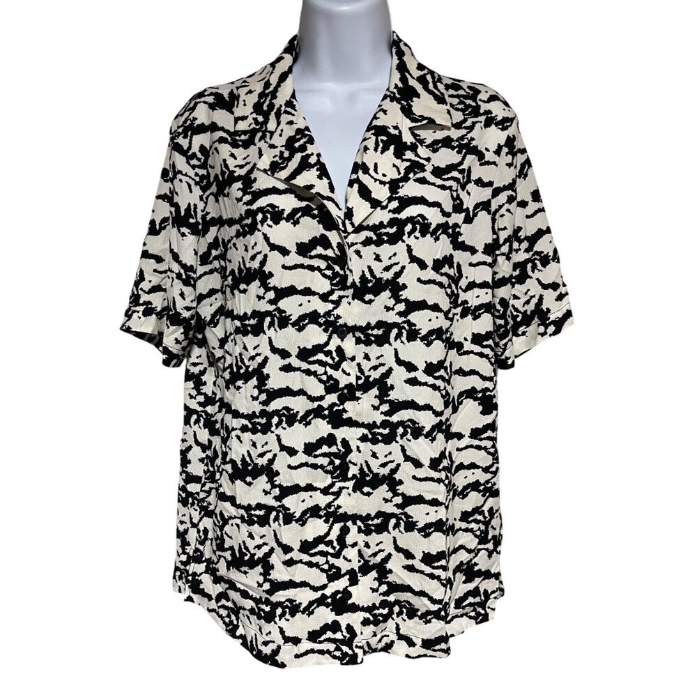 Rachel Zoe Black & White Abstract Print Short Sleeve Blouse Womens Size XS
